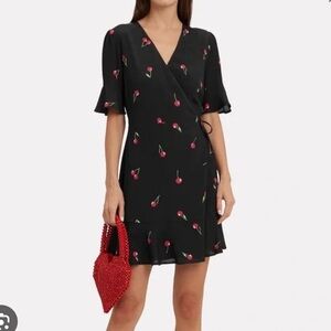 Rails Aimee Black Wrap Dress in Cerise Red Cherry Print